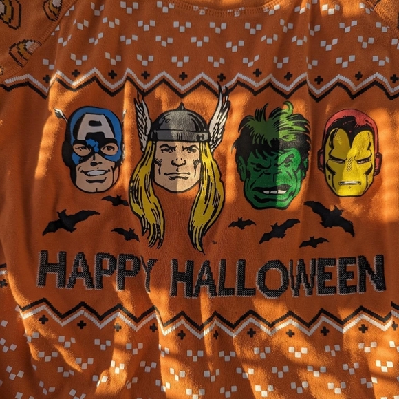 Marvel's The Avengers Jack Kirby Orange Happy Halloween Ugly Holiday Sweater - Picture 2 of 5